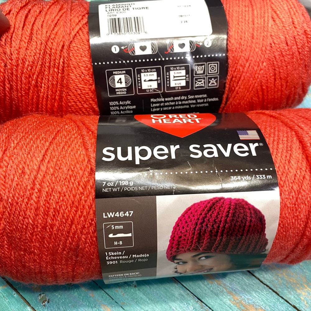 Red Heart Super Saver Yarn Flamingo 0259 Medium 4 Acrylic 7oz 2 Skeins Bundle - Picture 3 of 4